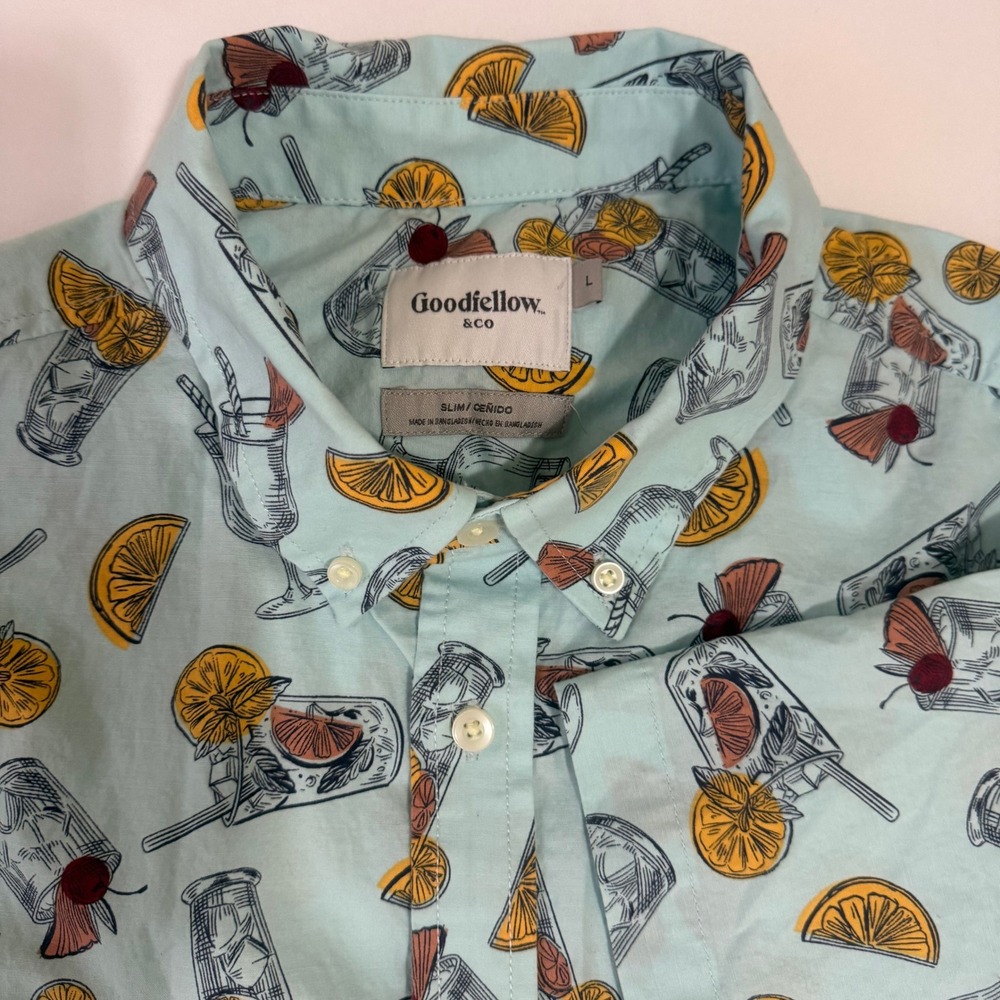 Goodfellow & Co Mens Slim Fit Short Sleeve Button Up Shirt Cocktail Print Size L